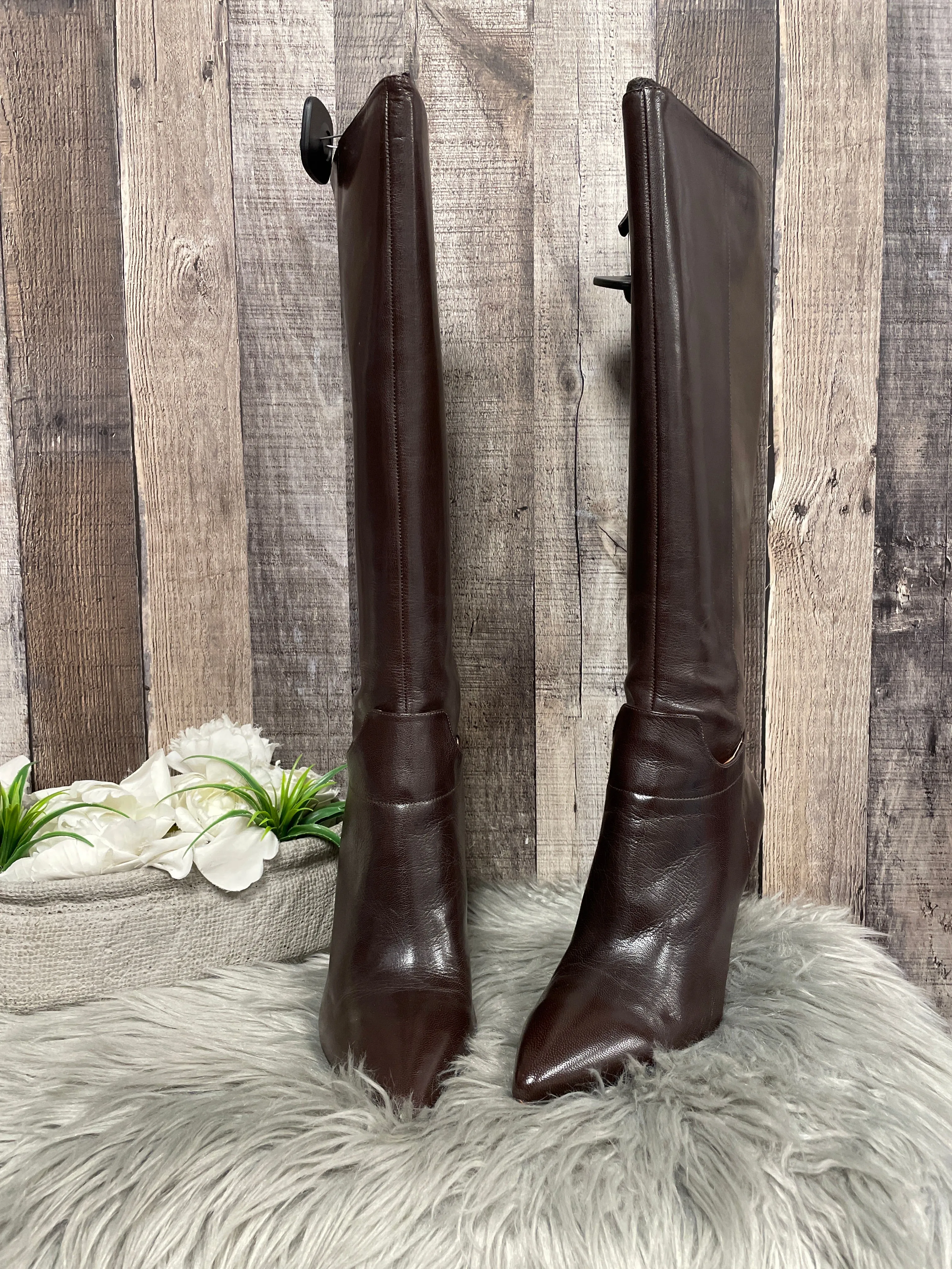 Boots Knee Heels By Nine West In Brown, Size: 11