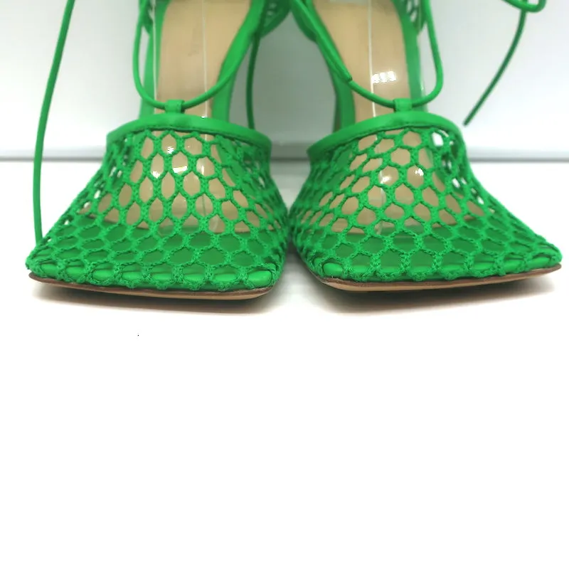 Bottega Veneta Stretch Mesh Pumps Green Size 38 Ankle Wrap Heels NEW