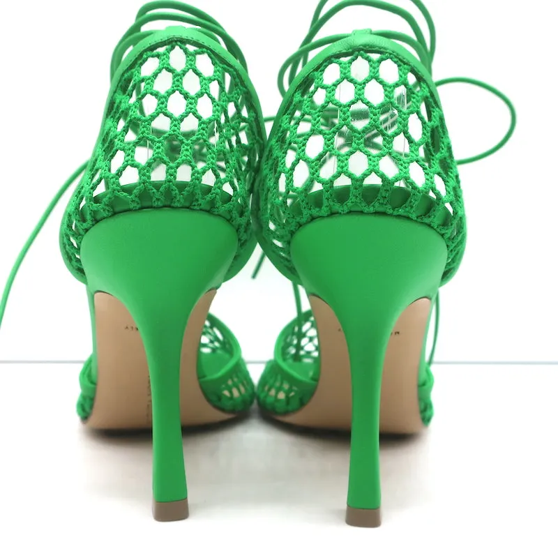 Bottega Veneta Stretch Mesh Pumps Green Size 38 Ankle Wrap Heels NEW