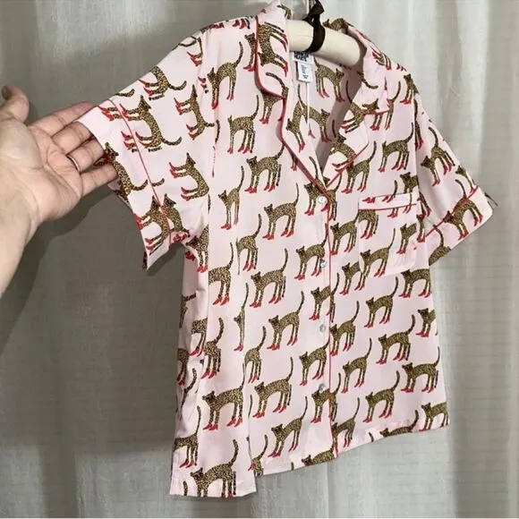 Bouffants &amp; Broken Hearts XL Pink Animal Leopard Red Stilettos Print PJ Set