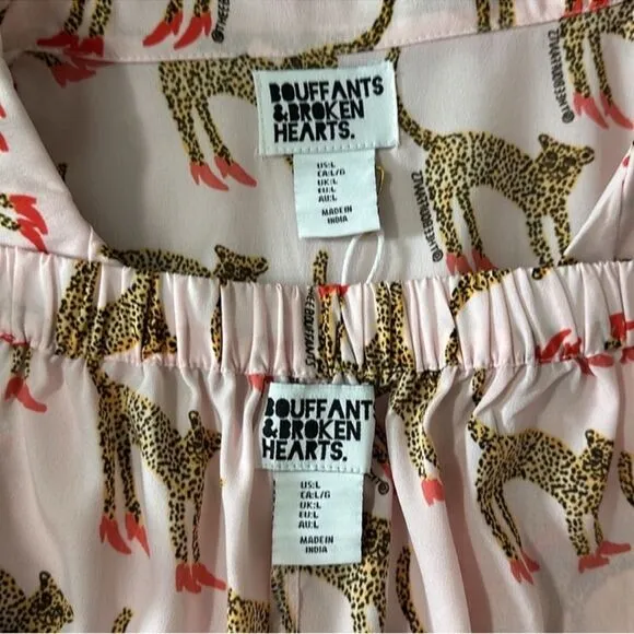 Bouffants &amp; Broken Hearts XL Pink Animal Leopard Red Stilettos Print PJ Set