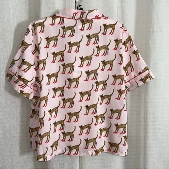 Bouffants &amp; Broken Hearts XL Pink Animal Leopard Red Stilettos Print PJ Set