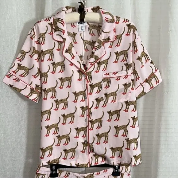 Bouffants &amp; Broken Hearts XL Pink Animal Leopard Red Stilettos Print PJ Set
