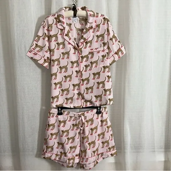 Bouffants &amp; Broken Hearts XL Pink Animal Leopard Red Stilettos Print PJ Set