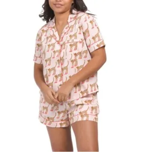 Bouffants &amp; Broken Hearts XL Pink Animal Leopard Red Stilettos Print PJ Set