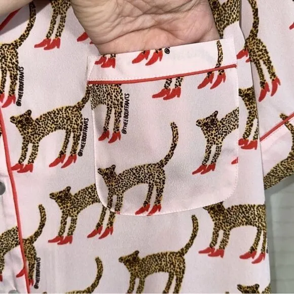Bouffants &amp; Broken Hearts XL Pink Animal Leopard Red Stilettos Print PJ Set