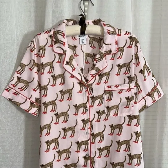Bouffants &amp; Broken Hearts XL Pink Animal Leopard Red Stilettos Print PJ Set
