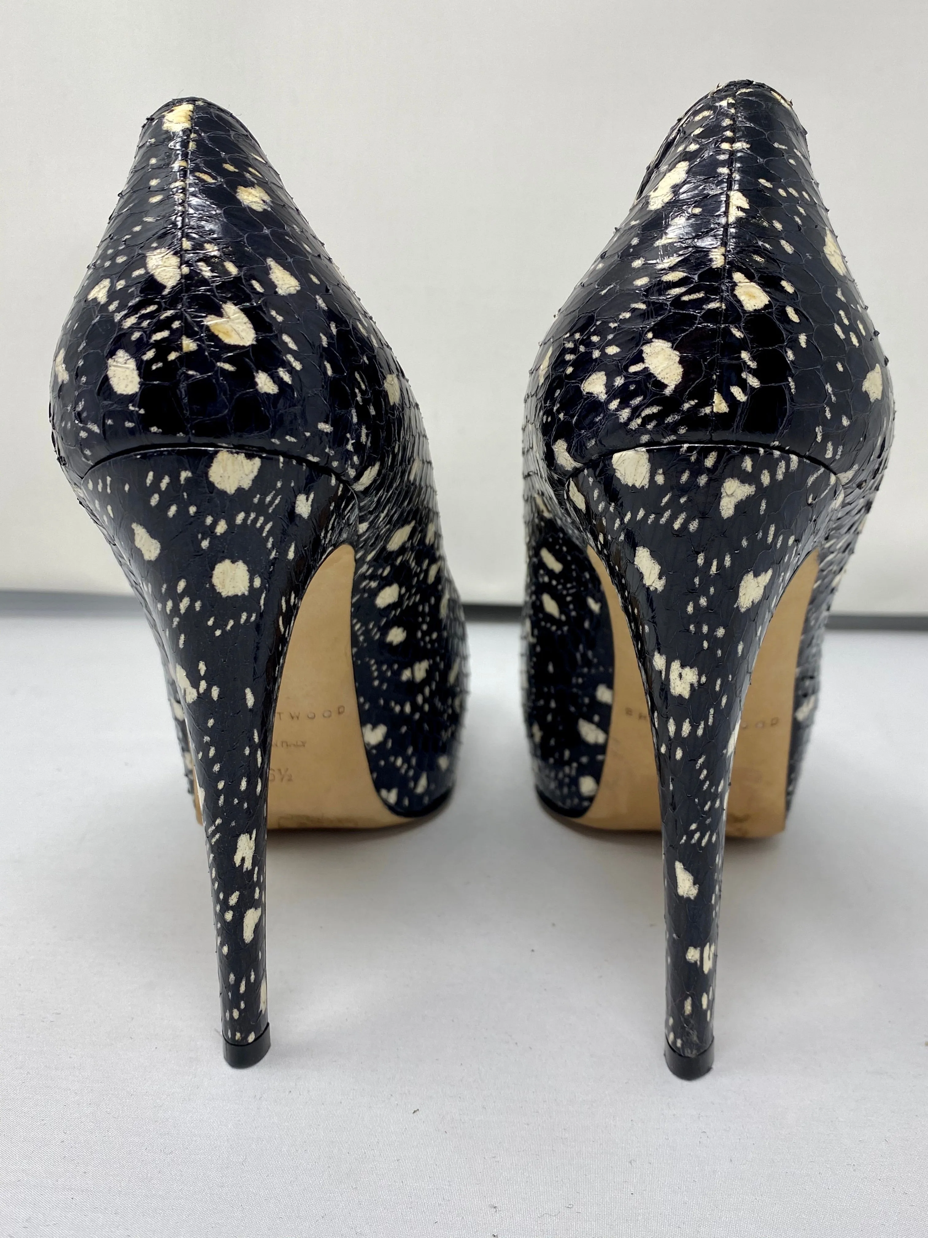 Brian Atwood Black and white Print Snakeskin Platform Heel