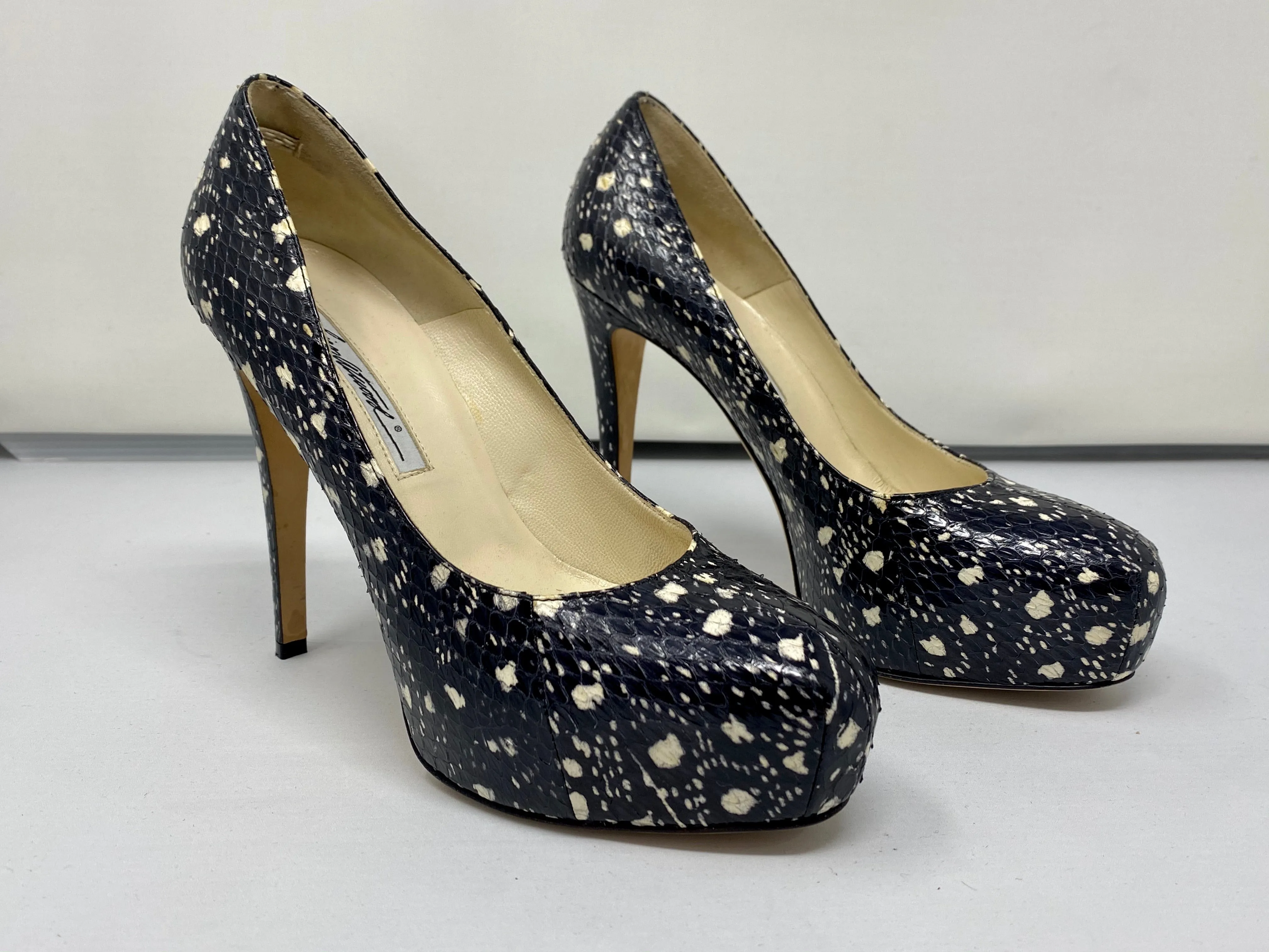 Brian Atwood Black and white Print Snakeskin Platform Heel
