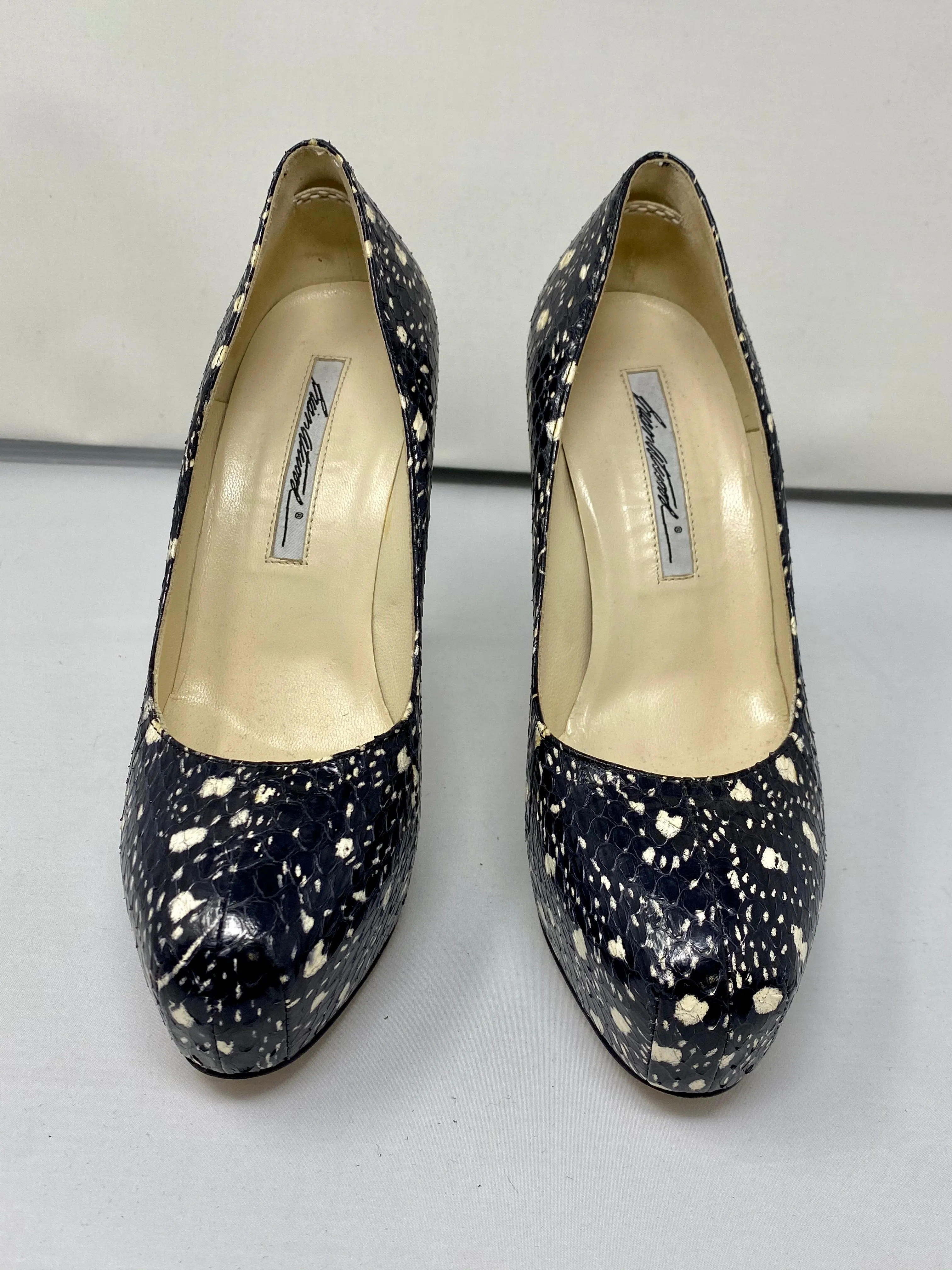 Brian Atwood Black and white Print Snakeskin Platform Heel