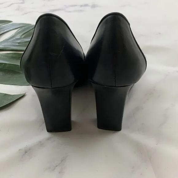 Bruno Magli Vintage 90s Pumps Heels Size 8 AA Gray Tweed Black Leather Italy
