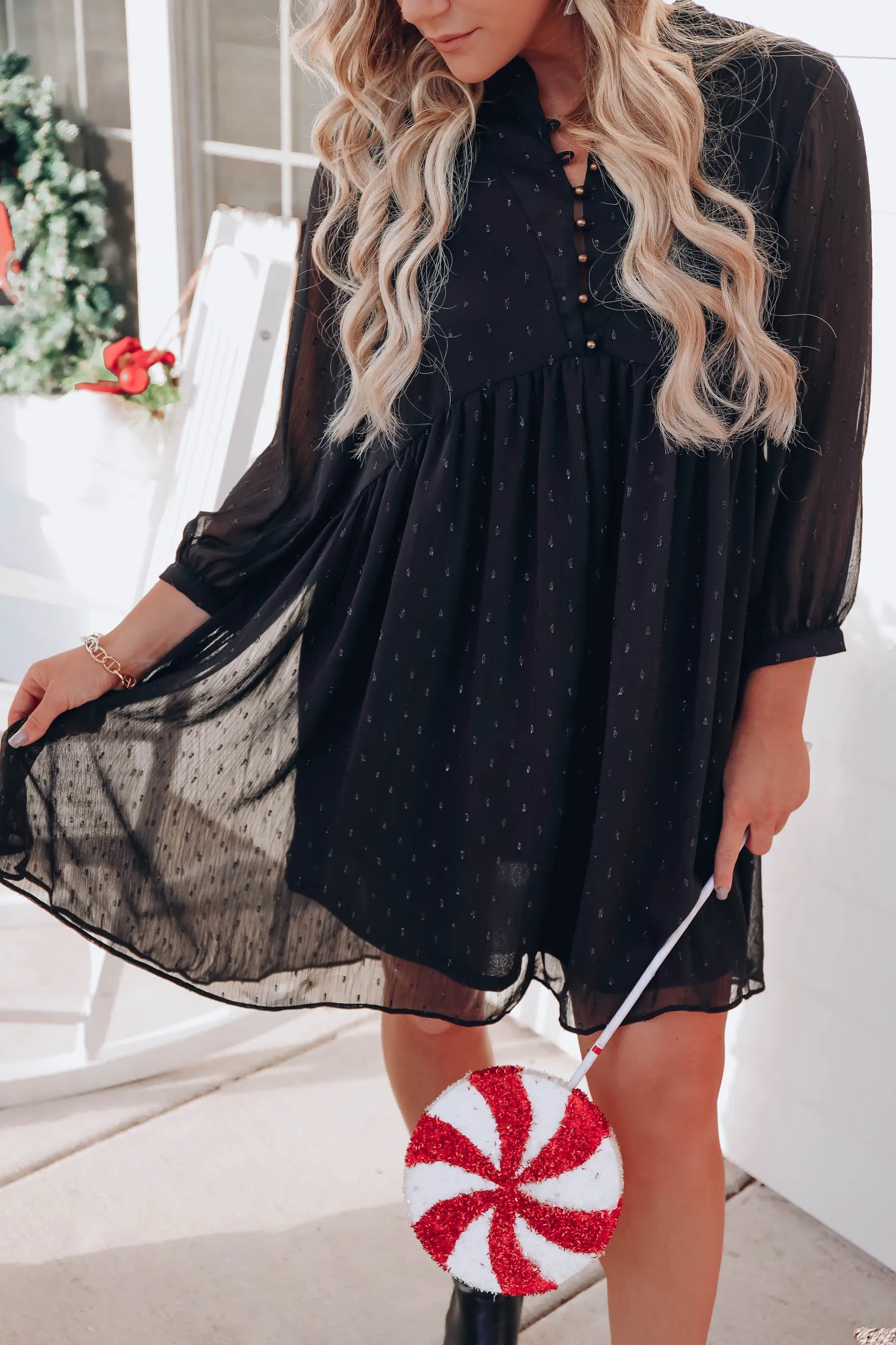 Brylee Swiss Dot Tunic Dress - Black