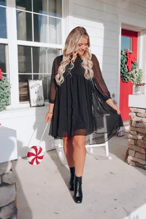 Brylee Swiss Dot Tunic Dress - Black