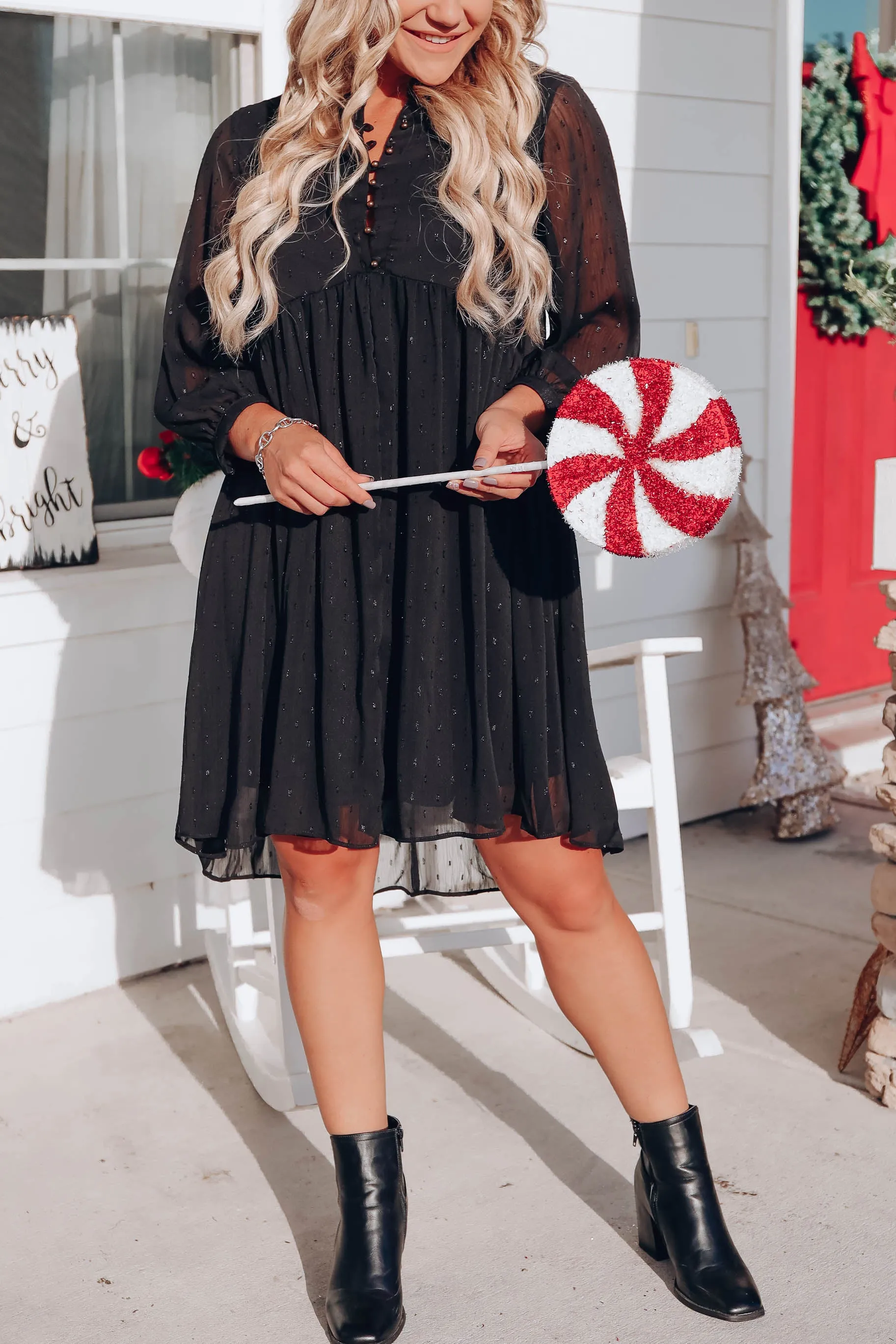 Brylee Swiss Dot Tunic Dress - Black