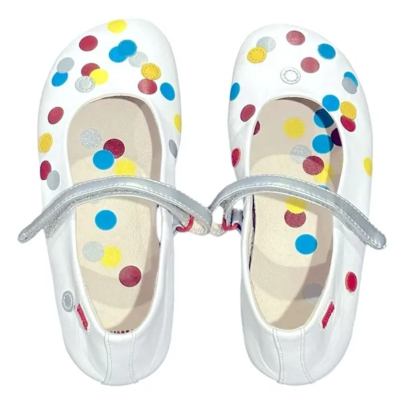 Camper Twins Polia Dot Ballerina Ballet Flats Leather White Red Bottoms 32 1