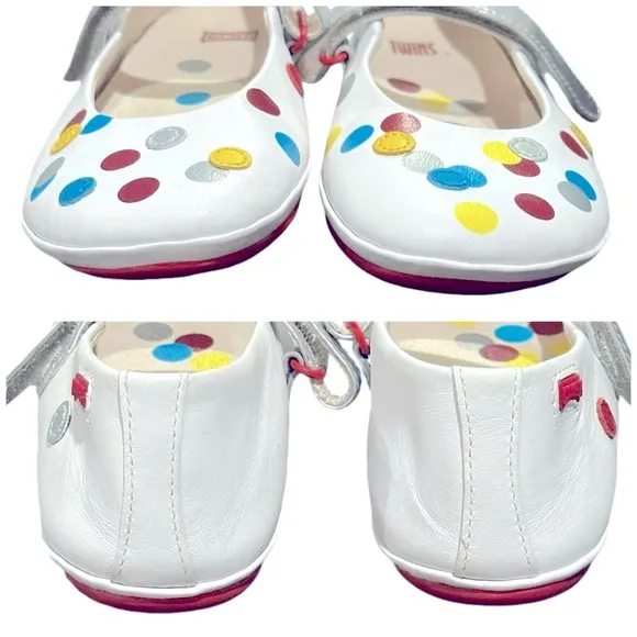 Camper Twins Polia Dot Ballerina Ballet Flats Leather White Red Bottoms 32 1