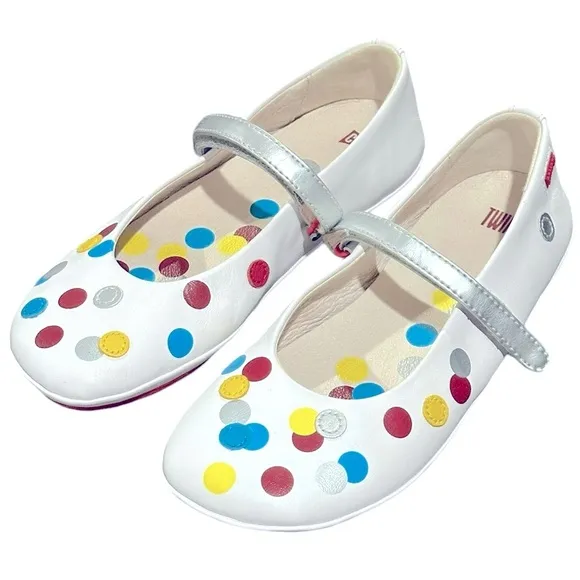 Camper Twins Polia Dot Ballerina Ballet Flats Leather White Red Bottoms 32 1