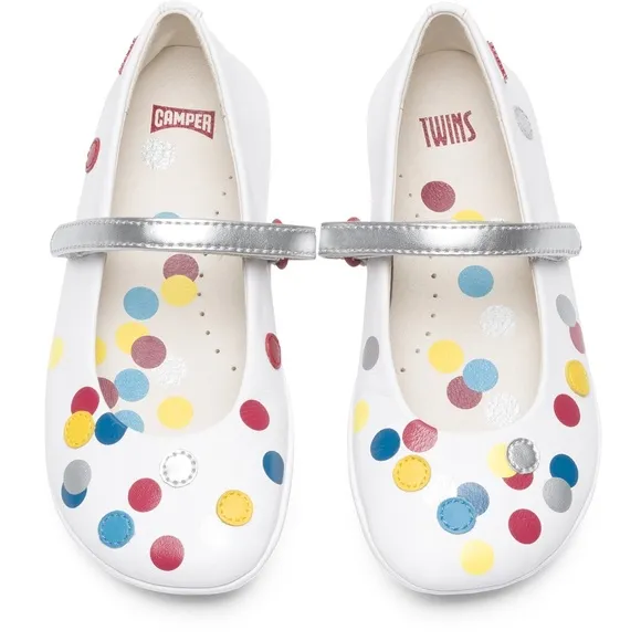Camper Twins Polia Dot Ballerina Ballet Flats Leather White Red Bottoms 32 1