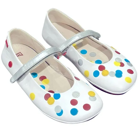 Camper Twins Polia Dot Ballerina Ballet Flats Leather White Red Bottoms 32 1