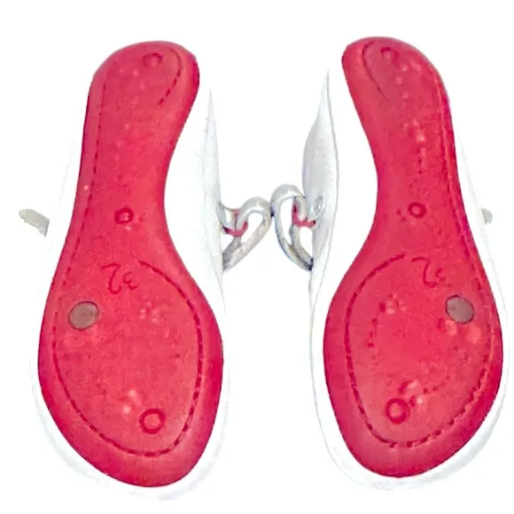 Camper Twins Polia Dot Ballerina Ballet Flats Leather White Red Bottoms 32 1