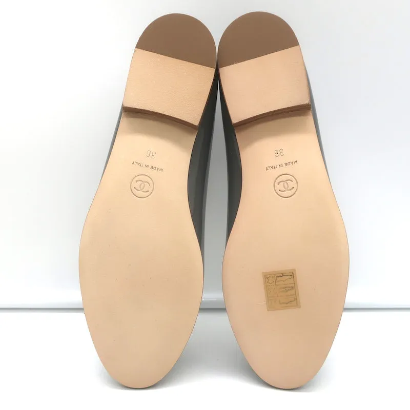 Chanel 15S CC Cap Toe Ballet Flats Gray Patent Leather Size 36 NEW
