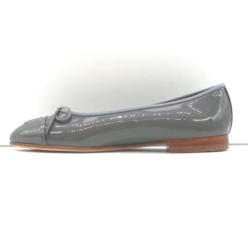 Chanel 15S CC Cap Toe Ballet Flats Gray Patent Leather Size 36 NEW