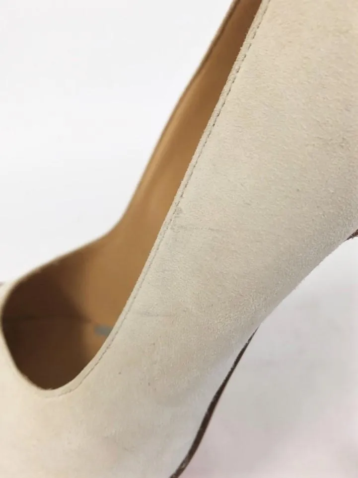 Charlotte Olympia Kiss Me Dolores Platform Pumps Cream Suede/Red Leather Size 36