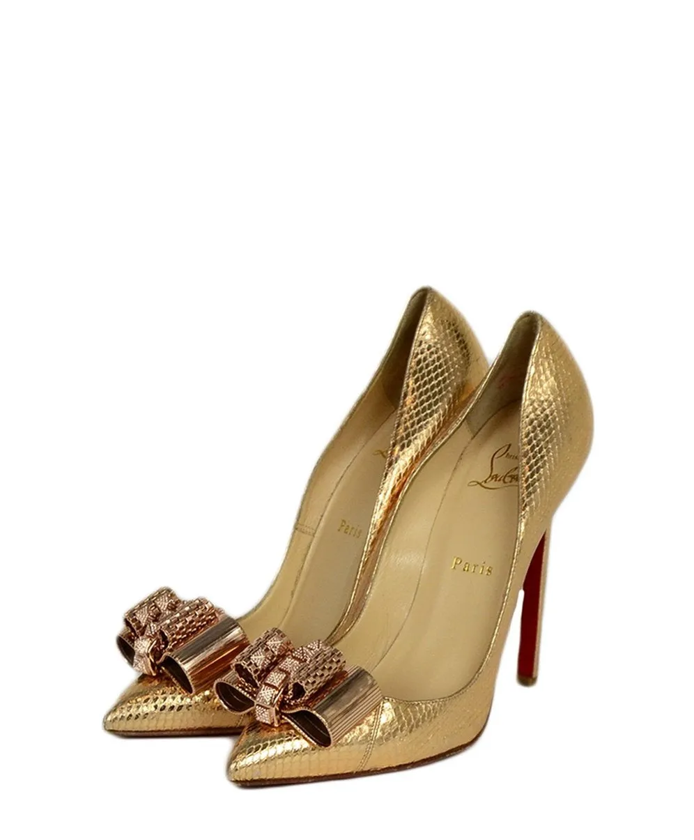 Christian Louboutin Gold Python Metal Nodo Pigalle Pumps sz 38