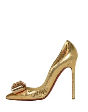 Christian Louboutin Gold Python Metal Nodo Pigalle Pumps sz 38