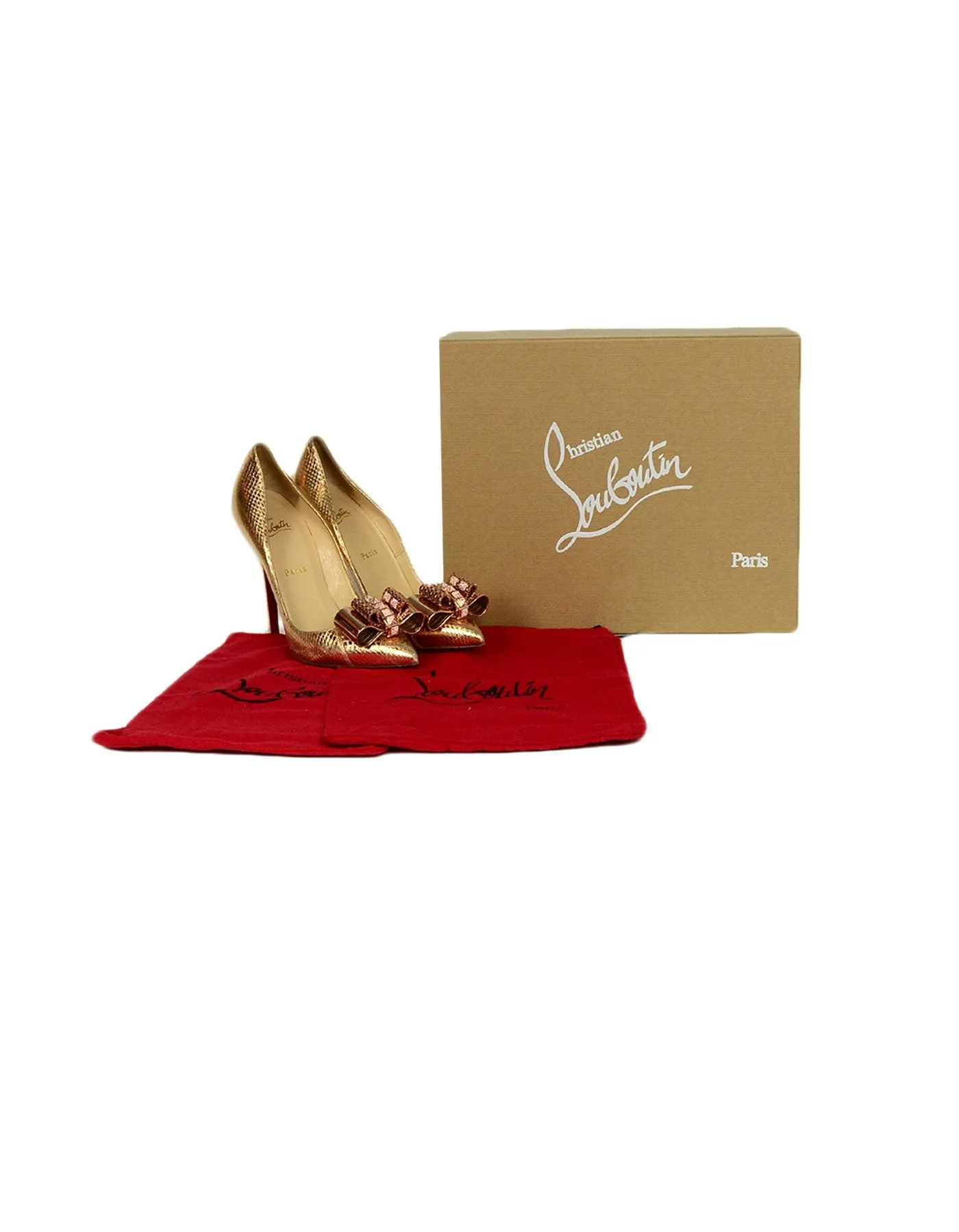 Christian Louboutin Gold Python Metal Nodo Pigalle Pumps sz 38