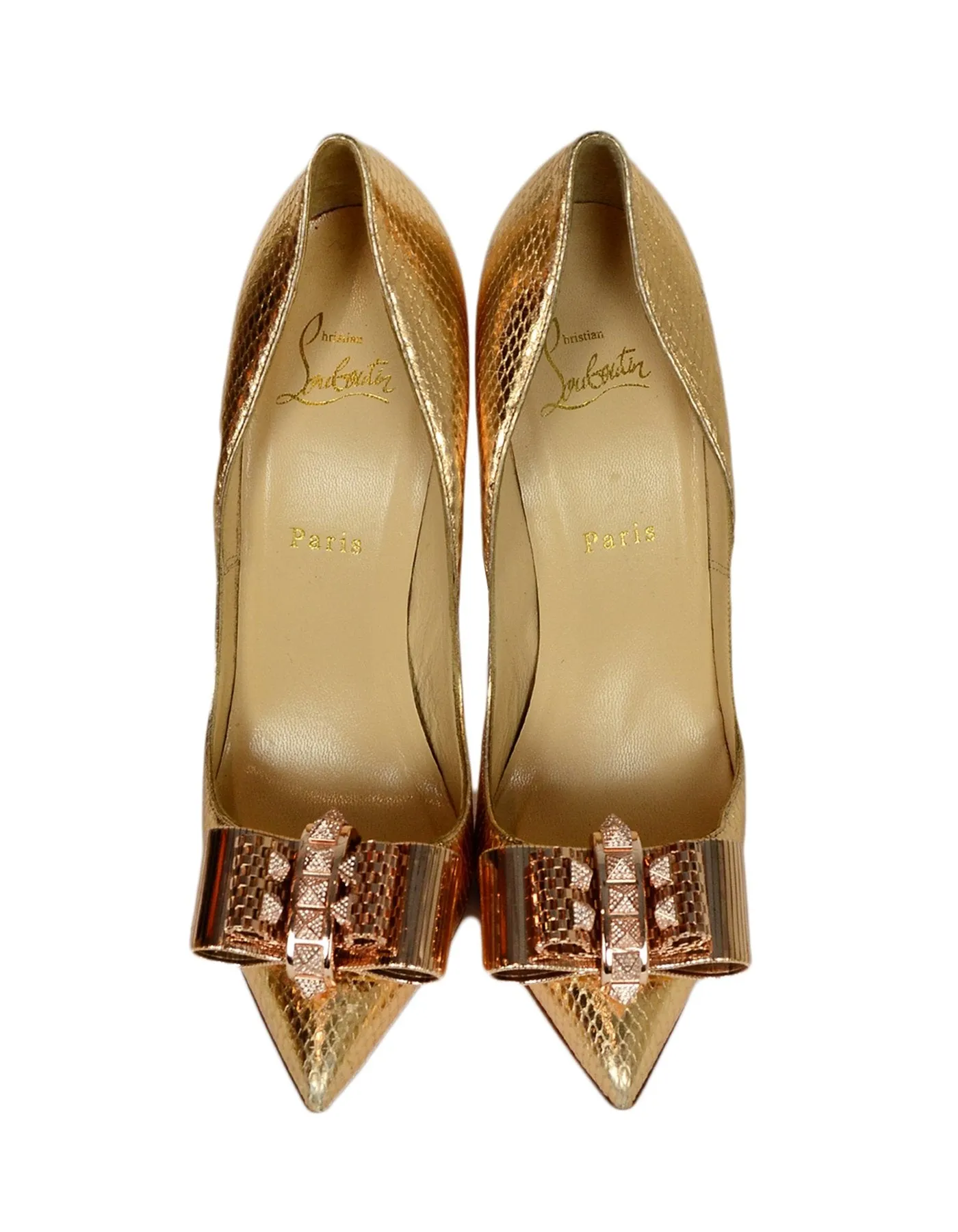 Christian Louboutin Gold Python Metal Nodo Pigalle Pumps sz 38