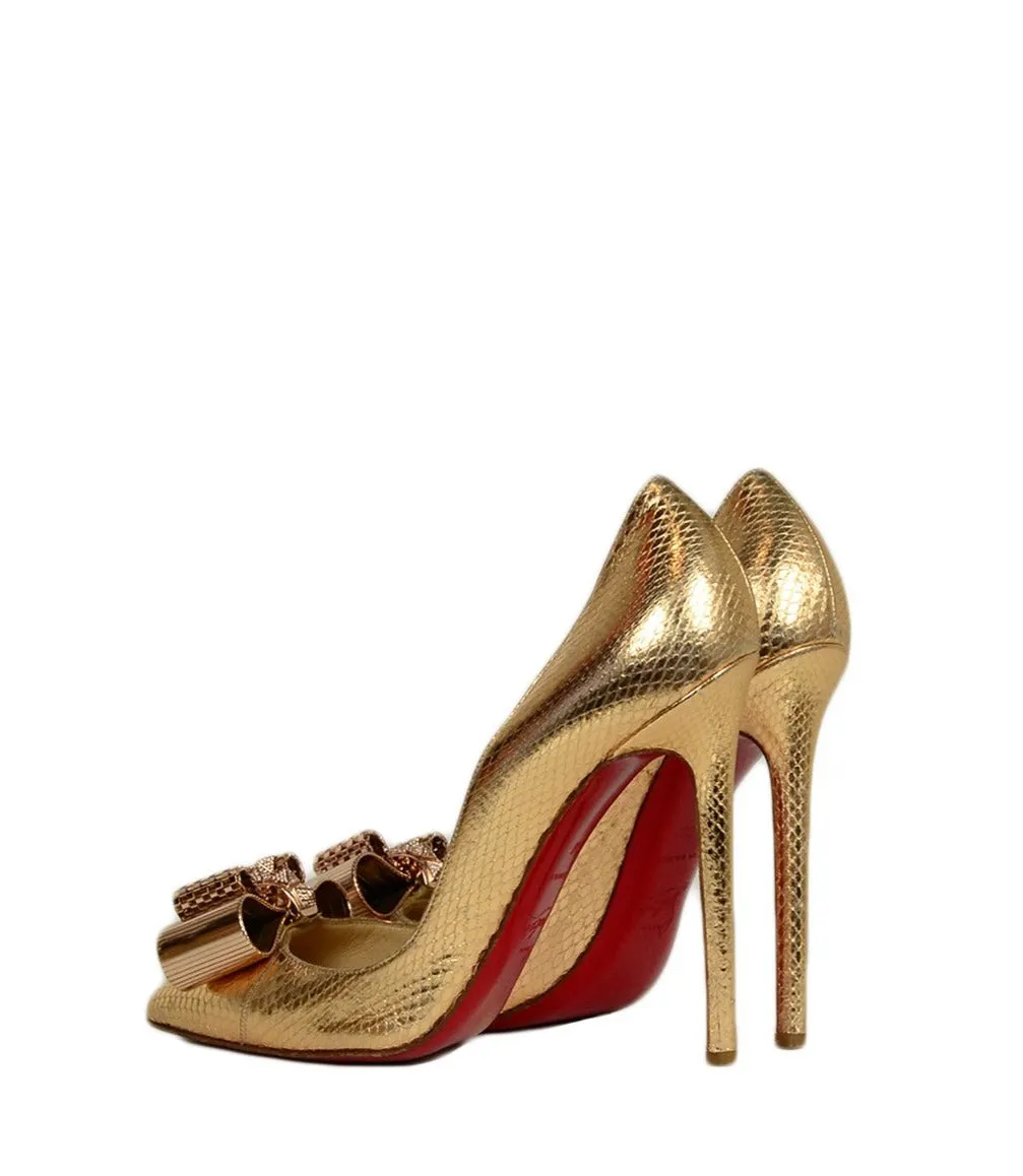 Christian Louboutin Gold Python Metal Nodo Pigalle Pumps sz 38