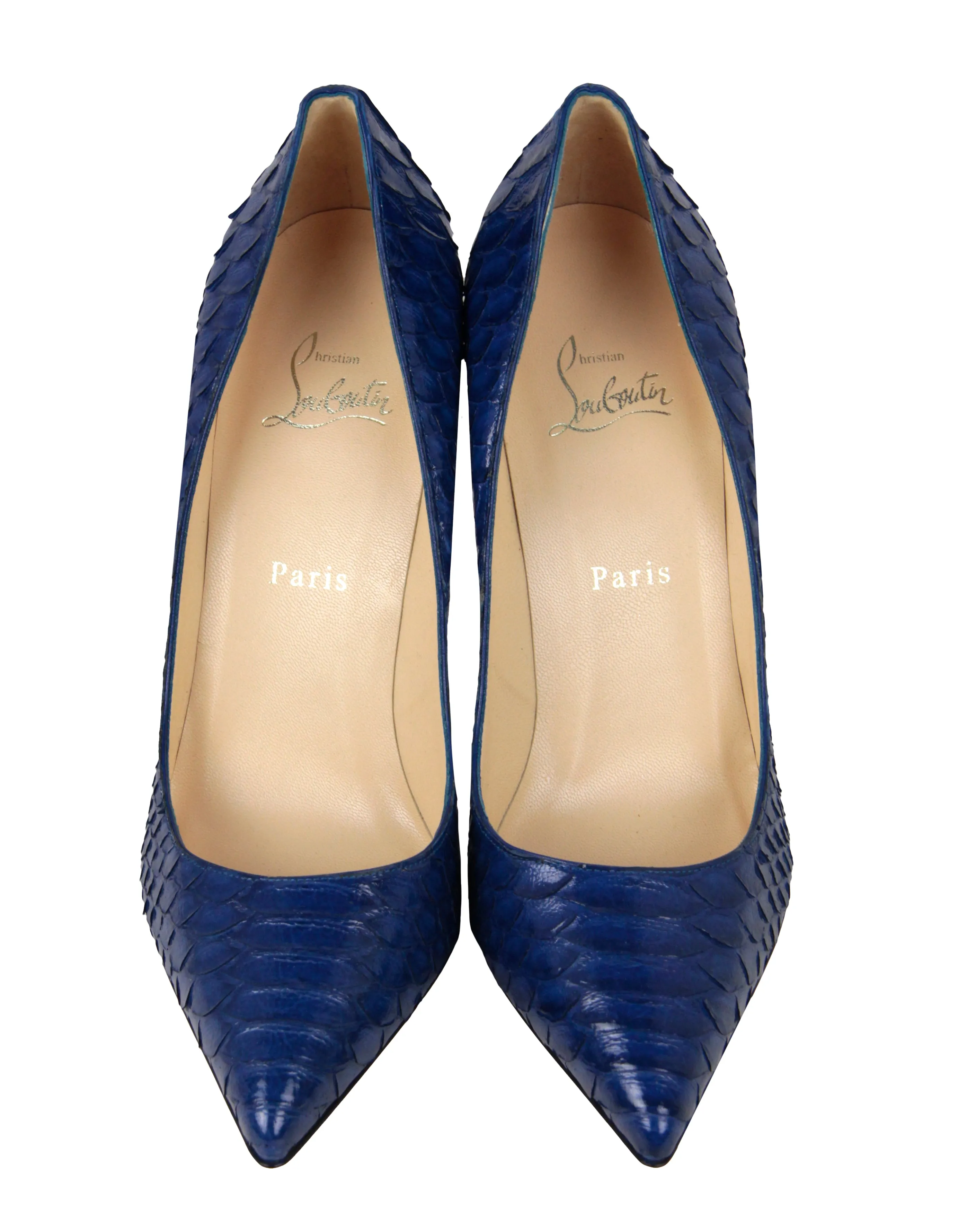 Christian Louboutin NEW Cobalt Blue Python Pigalle 100mm Pumps sz 39.5
