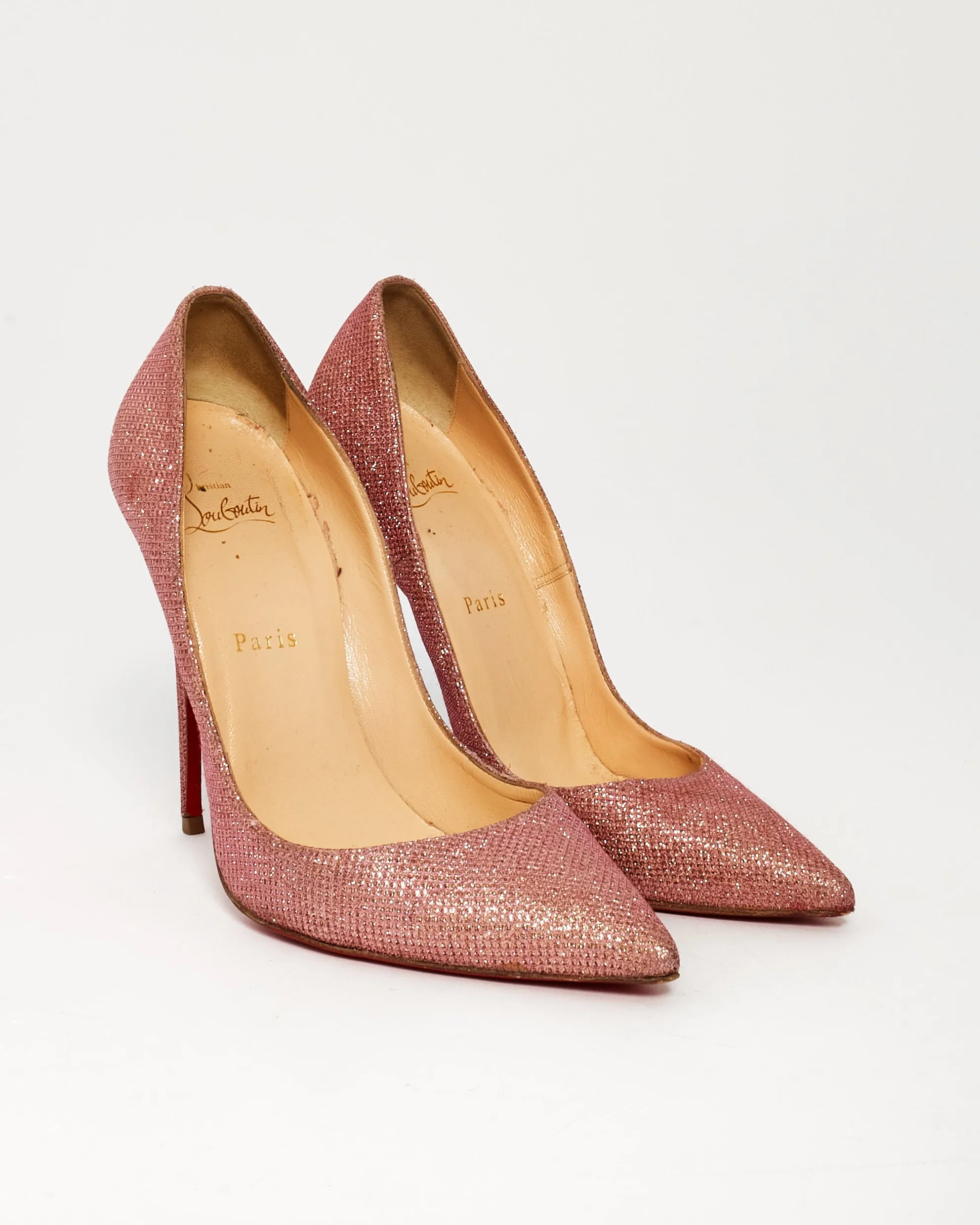 Christian Louboutin Pink Glitter Tissue So Kate 120 Pumps - 39.5