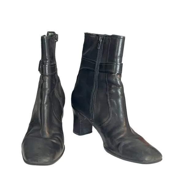 Cole Haan Black Leather Zip Up Block Heel Ankle Boots Shoes Size 8