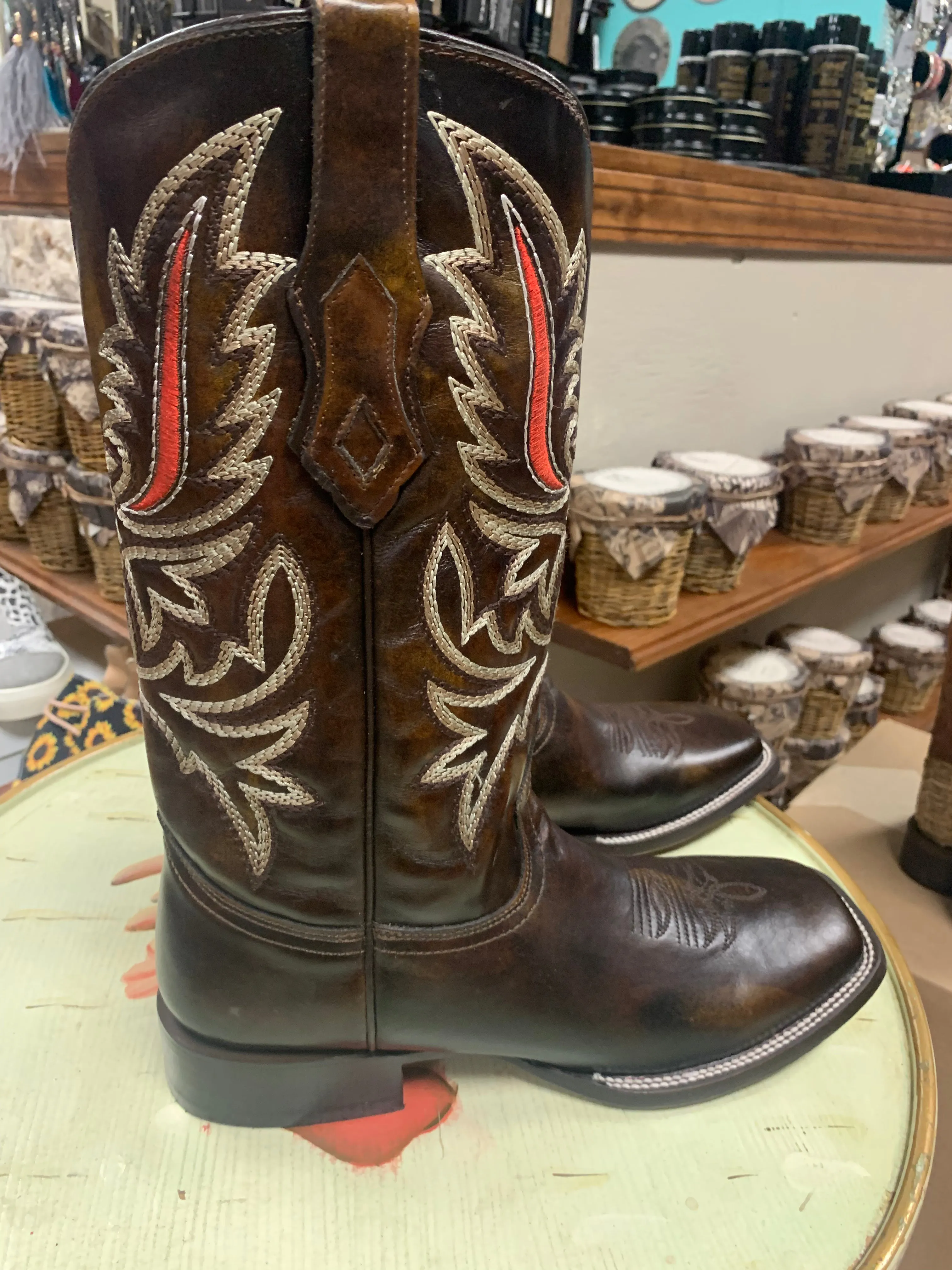 CORRAL MEN'S BLACK HONEY EMBROIDERY WIDE SQUARE TOE