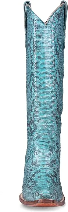 Corral Women's Turquoise Full Python Snip Toe Tall Exotic Cowboy Boots