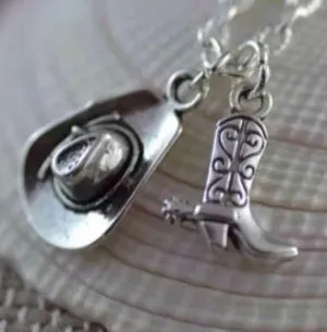 Cowboy Boot Hat Charms Gift Vintage Silver Choker Collar Statement Necklace Pendant DIY Jewelry For Women Accessories Hot A52