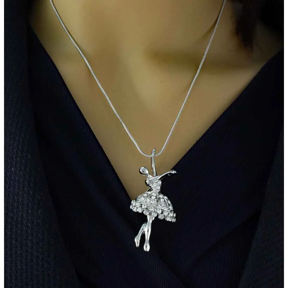 Crystal Dancing Ballerina Brooch Pin and Pendant - PRF131