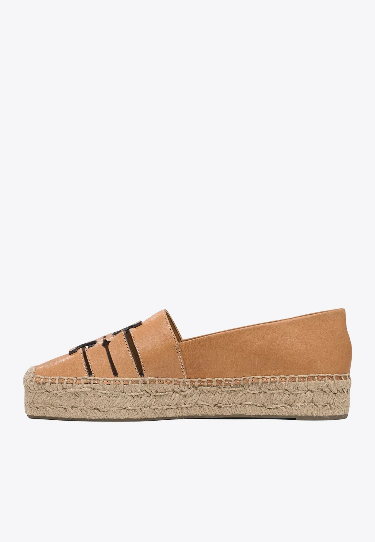 Cut-Out Logo Leather Espadrilles
