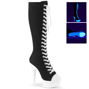 DELIGHT-2000SK-02  Black Canvas-White Faux Leather/Neon White