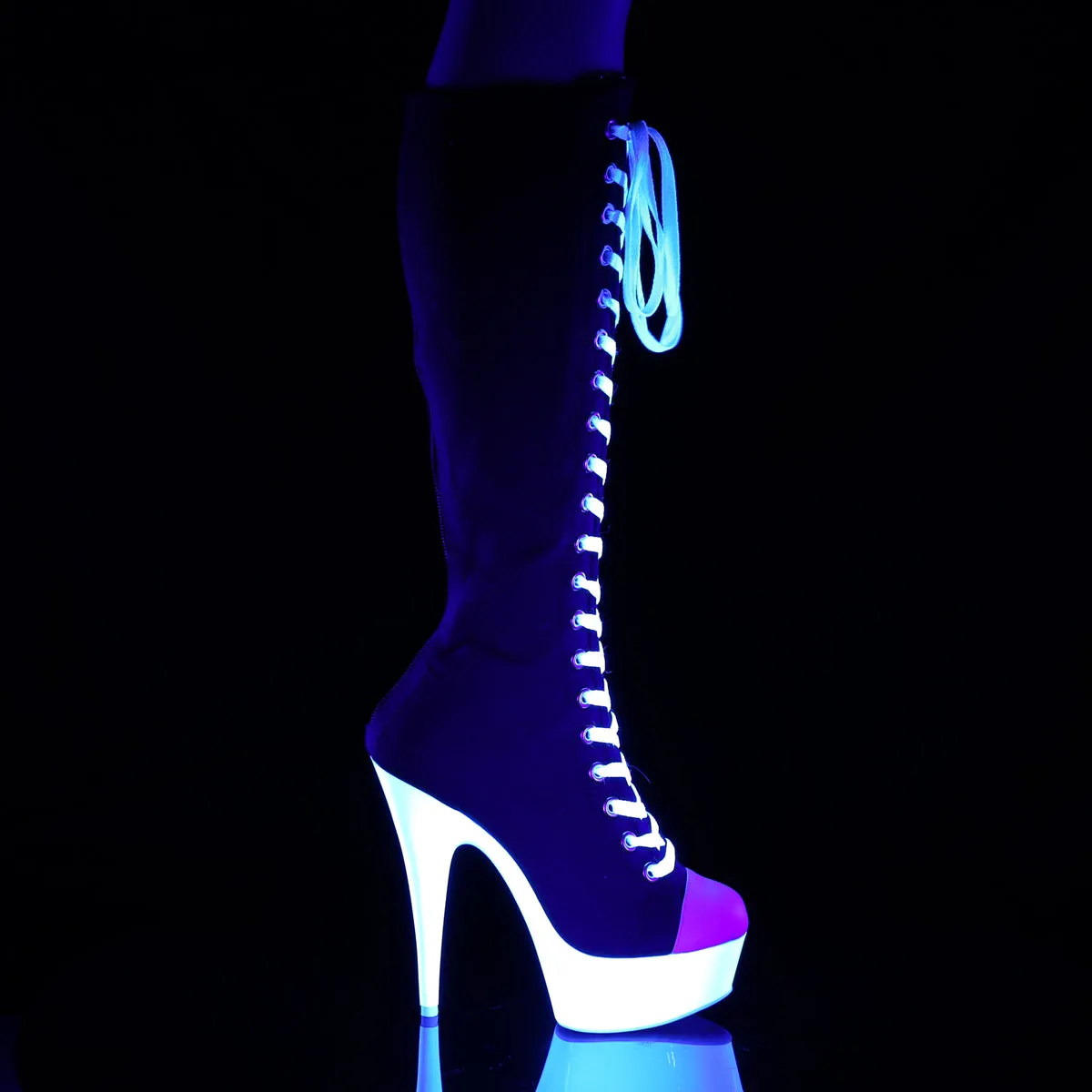 DELIGHT-2000SK-02  Black Canvas-White Faux Leather/Neon White