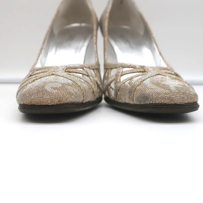 Dolce & Gabbana Pumps Gold Jacquard Lame Size 38 Cutout Heels