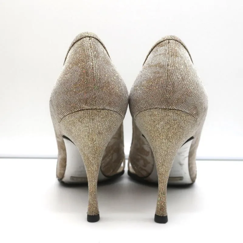 Dolce & Gabbana Pumps Gold Jacquard Lame Size 38 Cutout Heels