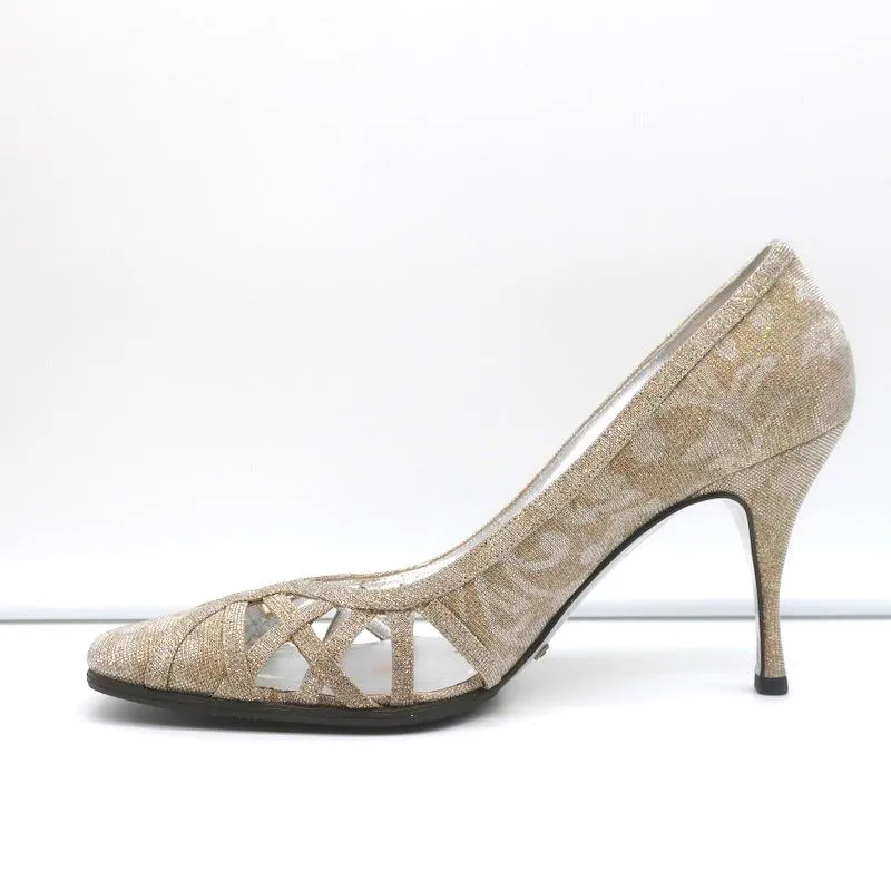 Dolce & Gabbana Pumps Gold Jacquard Lame Size 38 Cutout Heels
