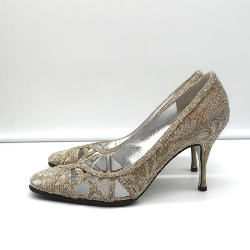 Dolce & Gabbana Pumps Gold Jacquard Lame Size 38 Cutout Heels