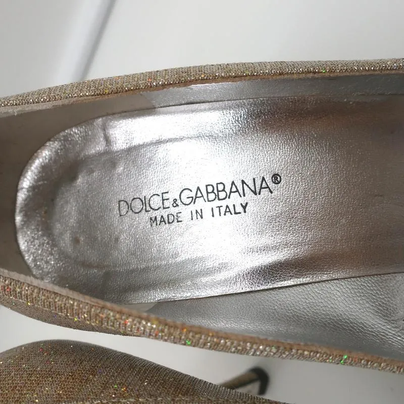 Dolce & Gabbana Pumps Gold Jacquard Lame Size 38 Cutout Heels