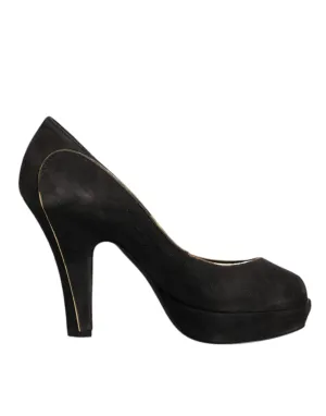 Dolce&Gabbana Women Black Pumps Suede Leather Peep Toe High Heel Shoes Sz EUR 38
