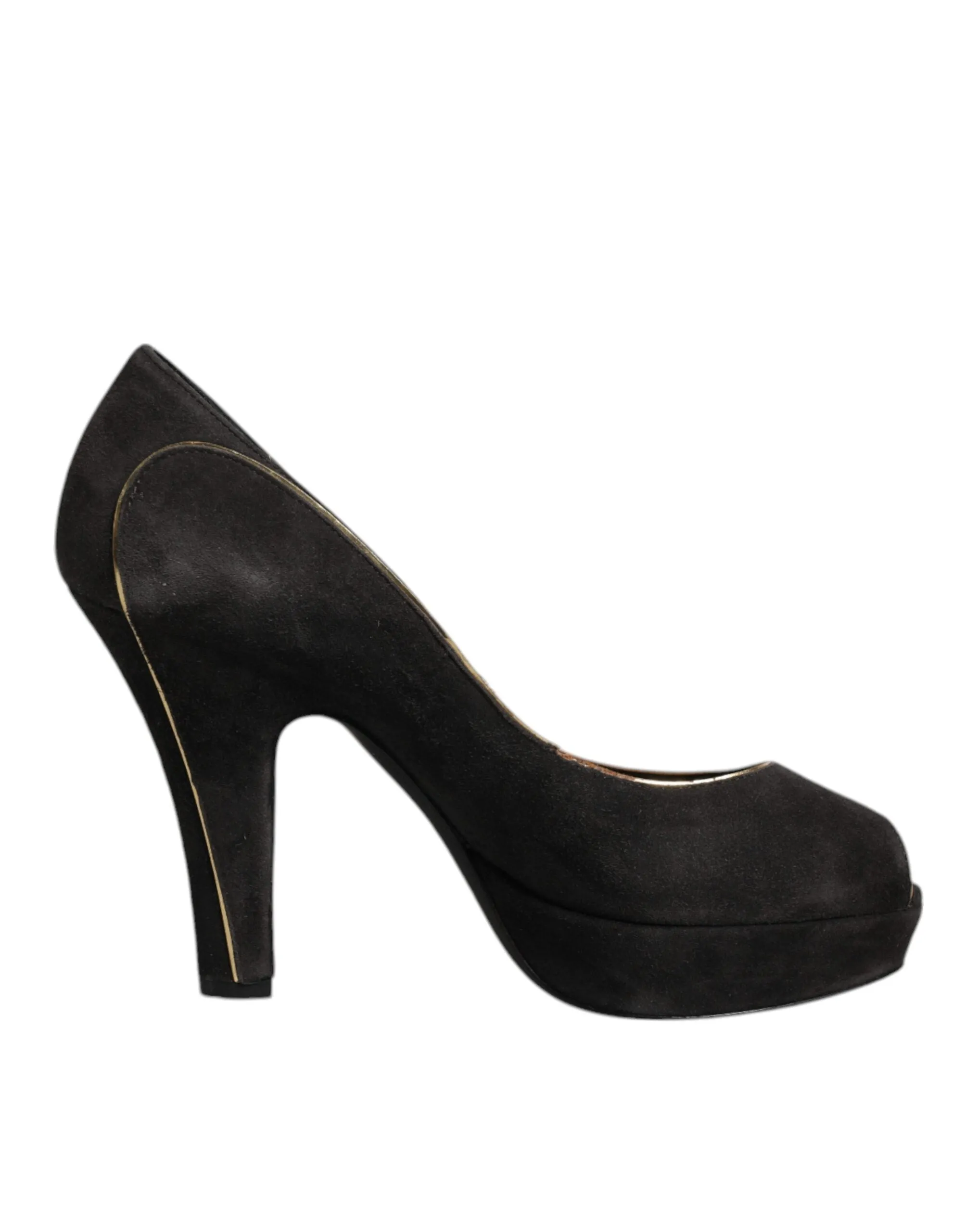 Dolce&Gabbana Women Black Pumps Suede Leather Peep Toe High Heel Shoes Sz EUR 38