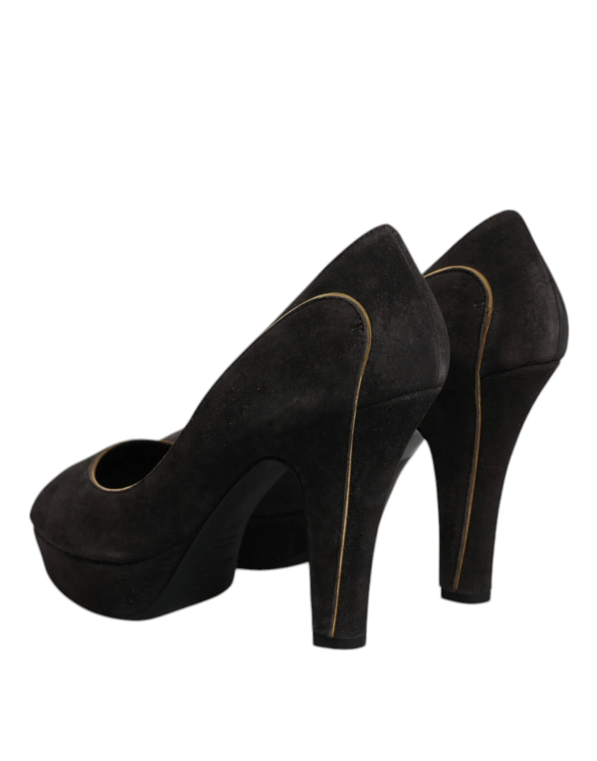 Dolce&Gabbana Women Black Pumps Suede Leather Peep Toe High Heel Shoes Sz EUR 38